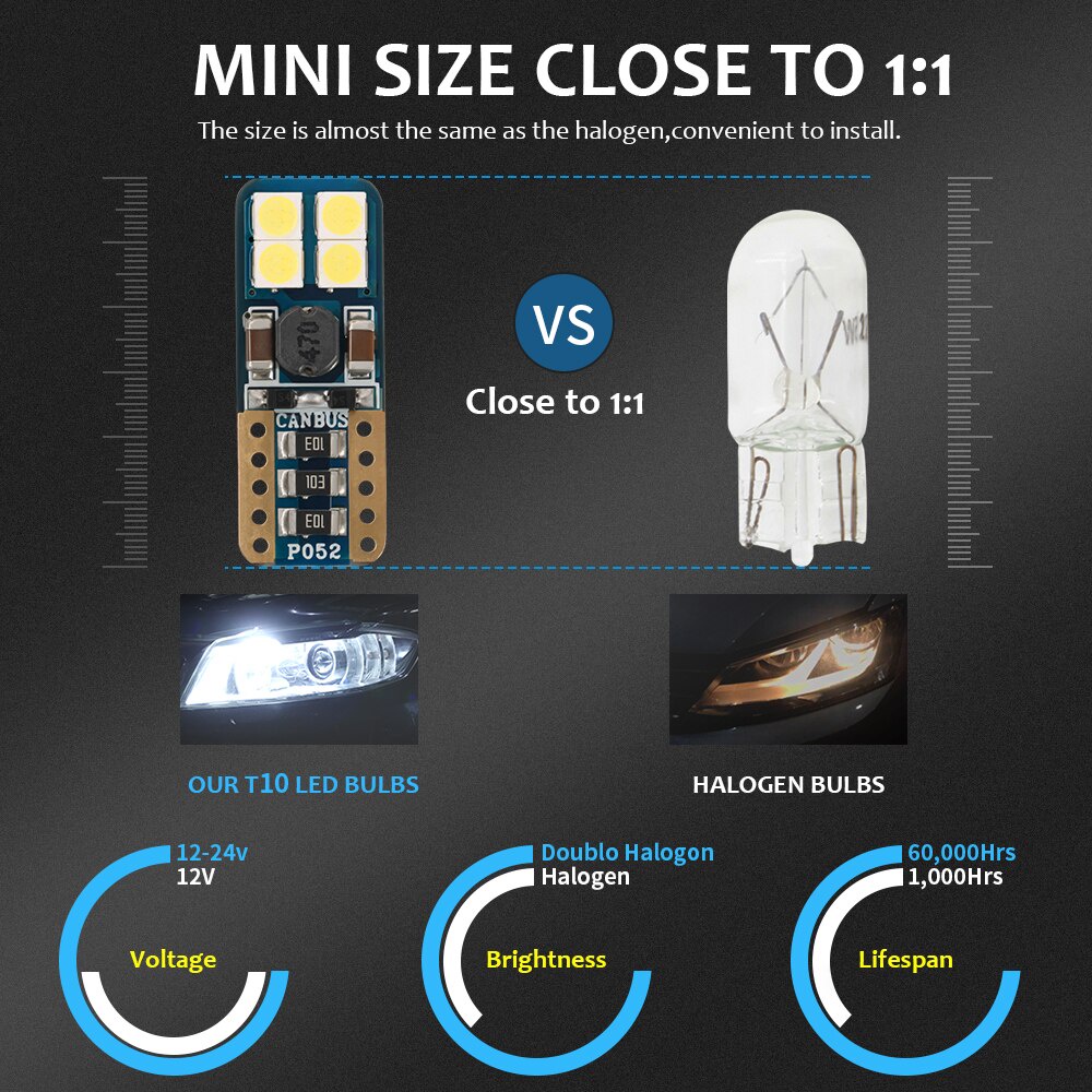 Đèn LED T10 W5W 3030 194 8 SMD 12V Gắn Biển Số Xe Hơi