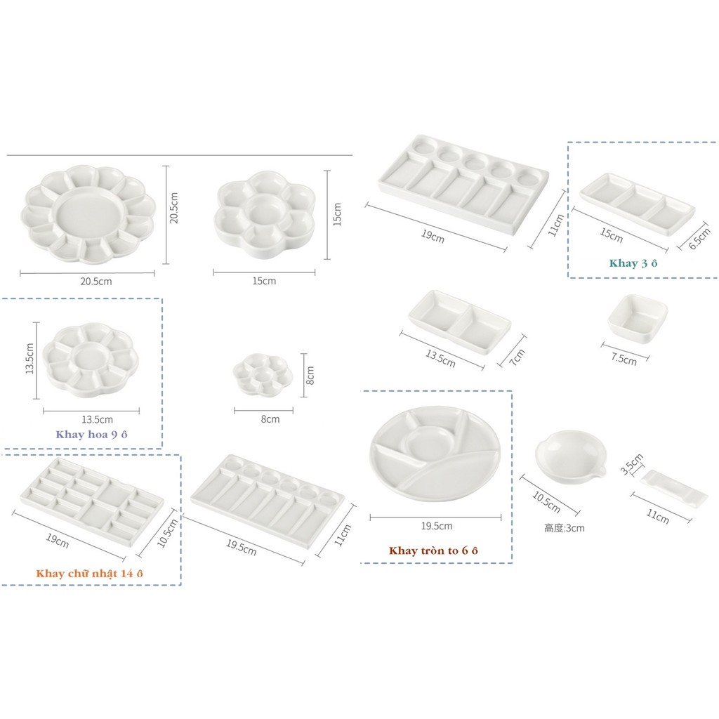 khay pha màu bằng sứ - palette pha màu
