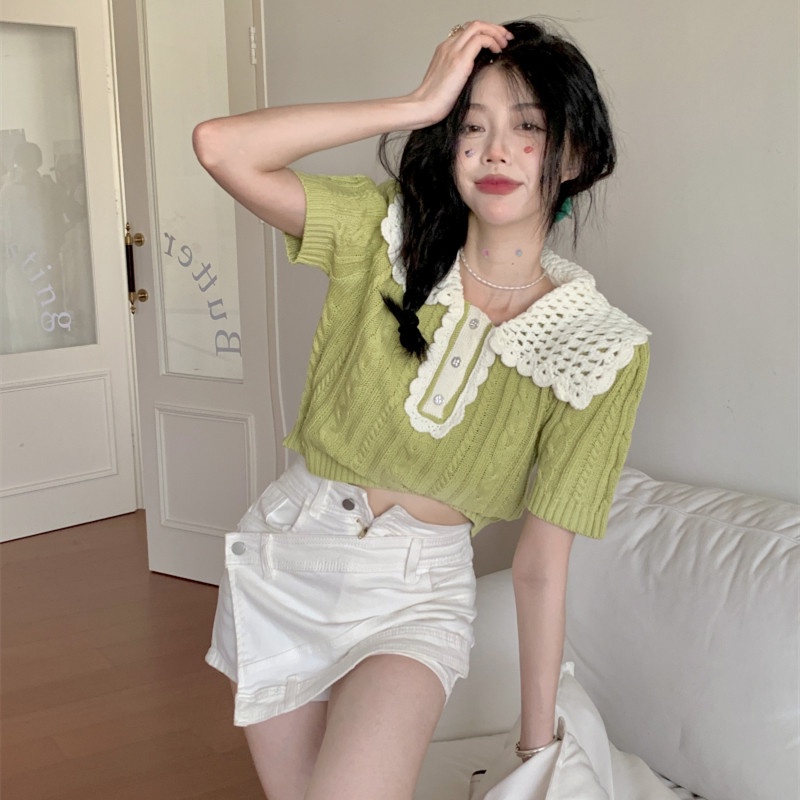 Áo Thun Dệt Kim Ngắn Tay Thời Trang Cho Nữ