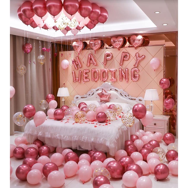 Bóng chữ Happy Wedding Happy Anniversary trang trí phòng cưới tân hôn ngày kỷ niệm tặng kèm dây treo HAPPYKID BCHPWD