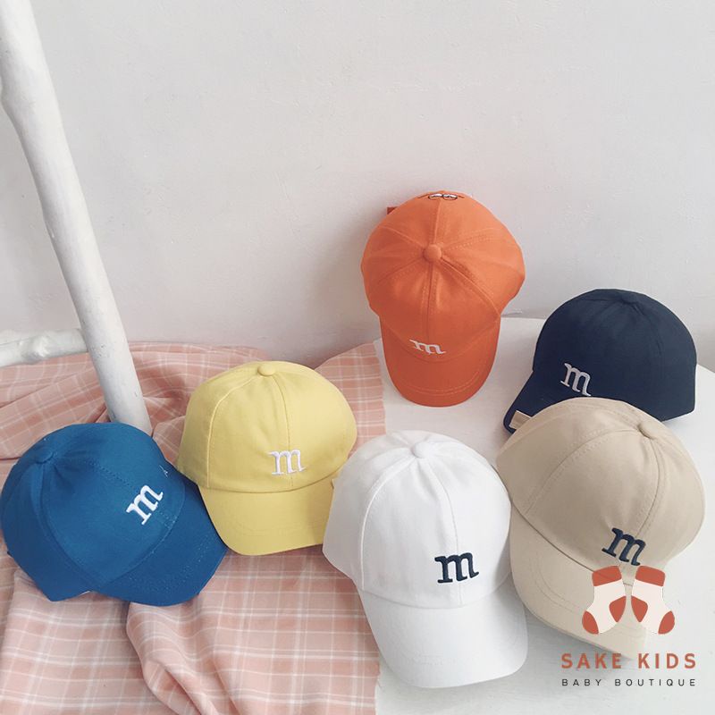 Mũ Vải Trẻ Em - Mũ lưỡi trai vải thêu chữ M cho bé trai bé gái từ 2-8 tuổi phong cách Hàn Quốc siêu xinh mẫu mới nhất