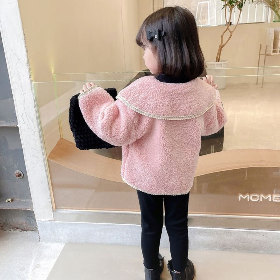 Áo khoác len lông cừu dày thời trang thu đông cho bé gái