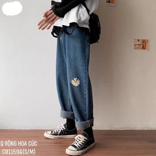 Quần bò ống rộng hoa cúc - C