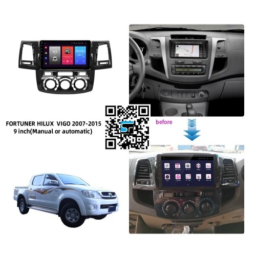 Mặt dưỡng lắp màn hình 9 In Toyota Fortuner, Toyota Hilux 2009-2014 Kèm rắc nguồn Zin ( Số tự động )