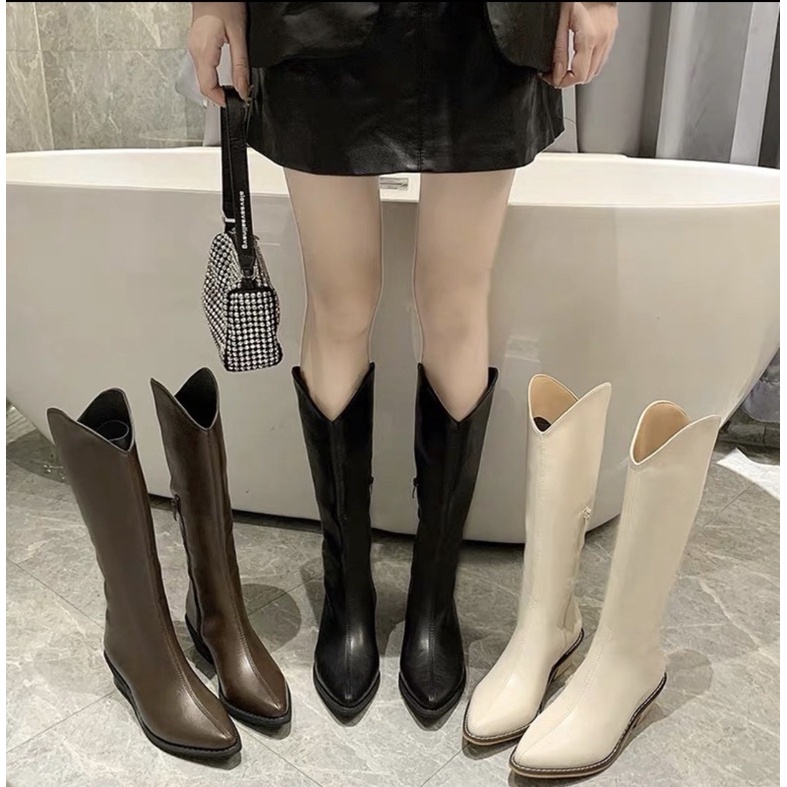 Boot cao bồi màu be size 38