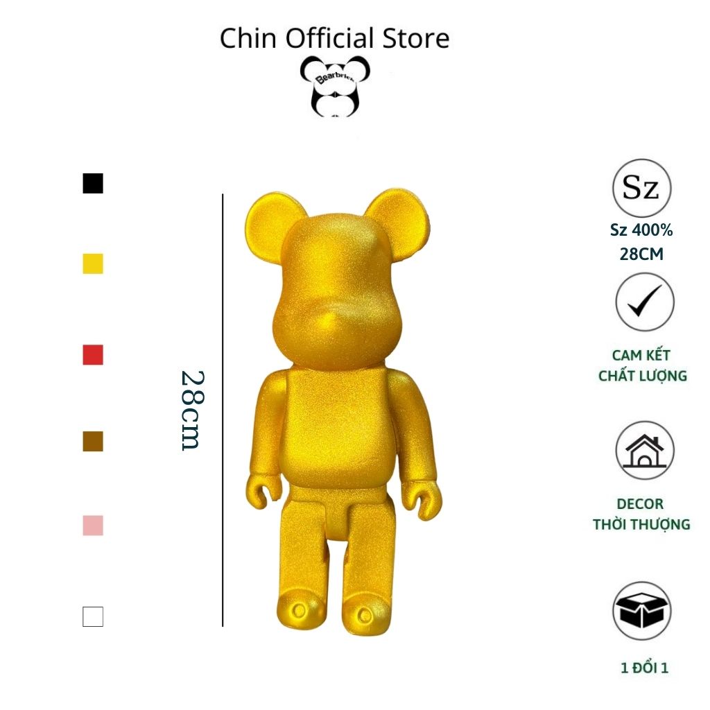 Bearbrick 400, gấu bearbrick 28cm cỡ bé để bàn, mẫu 1 màu trơn - Chin Official Store