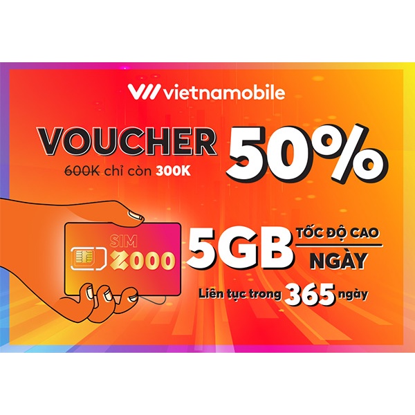 Coupon giảm giá 300K - Sim2000 sử dụng tại website Shop.vietnamobile.com.vn