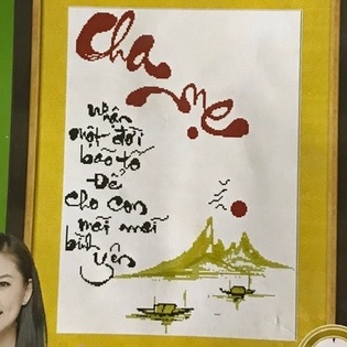 Tranh thêu chữ thập Thư pháp chữ CHA MẸ (mẫu 9)