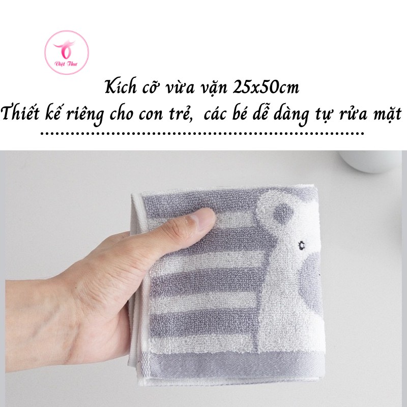 Khăn mặt trẻ em cotton hình gấu cao cấp VIỆT THƯ, siêu mềm mại, siêu thấm hút, 50gr, 25x50cm