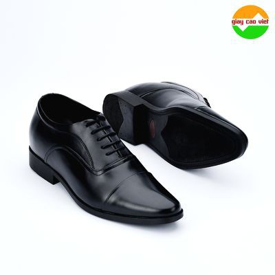 Giày tây đen tăng chiều cao nam công sở buộc dây - GIAYCAOVIET - Da bò tăng cao 6.5cm GV060