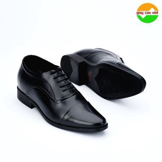 Giày tây đen tăng chiều cao nam công sở buộc dây - giaycaoviet - da bò tăng cao 6.5cm gv060