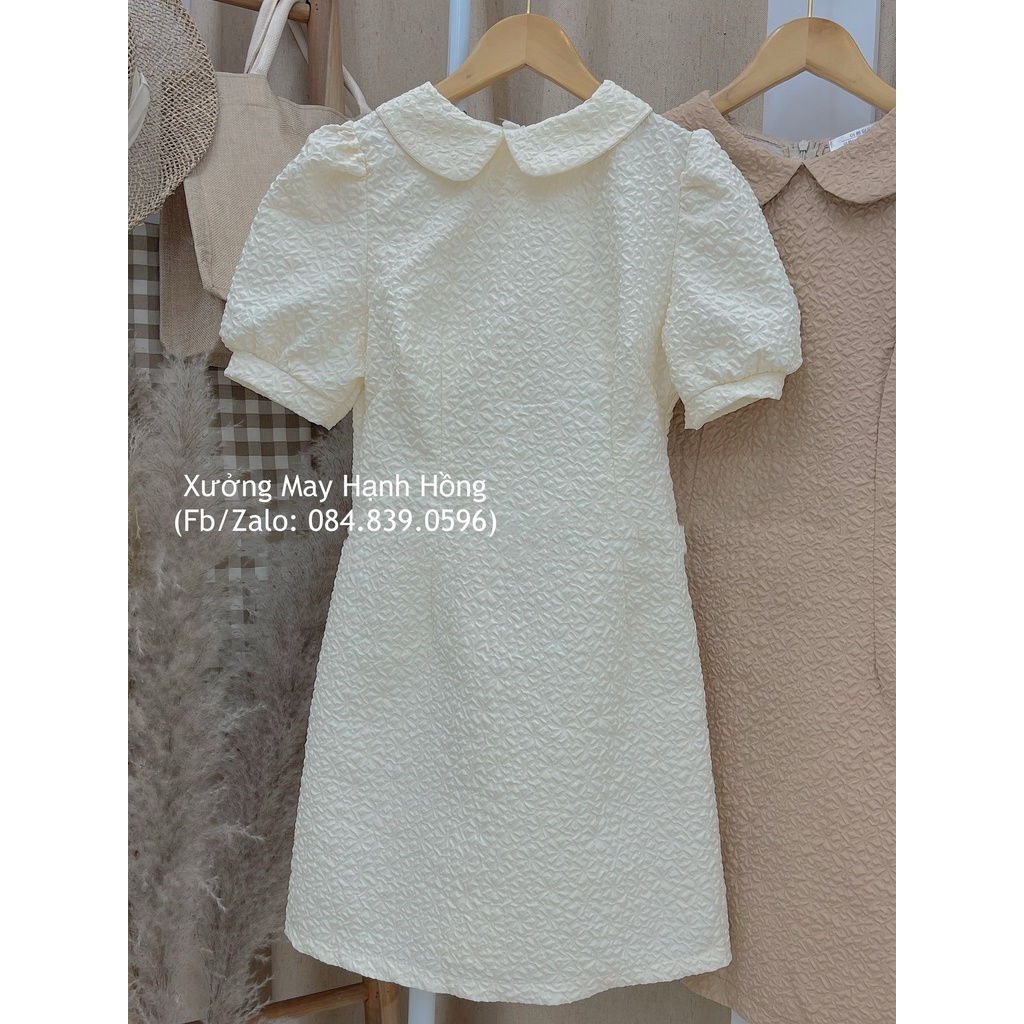 Váy gấm cổ sen ngắn tay, đầm thiết kế nữ phong cách Hàn Quốc