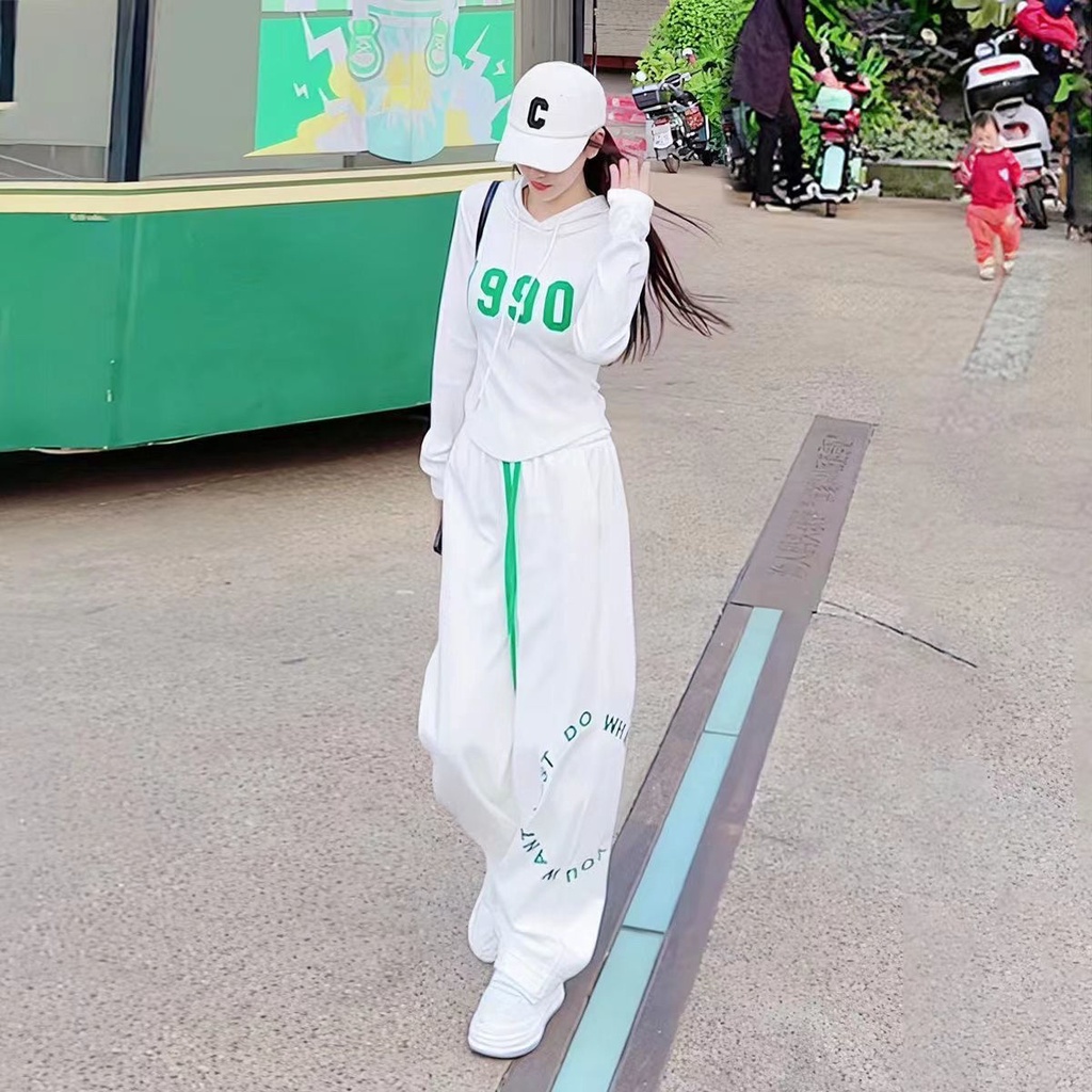 Set Áo Hoodies Có Nón Dài Tay + Quần Dài Thể Thao Thời Trang Hàn Cho Nữ
