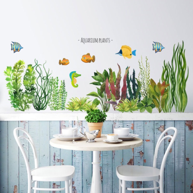 Decal trang trí tường - Đàn cá và rong rêu
