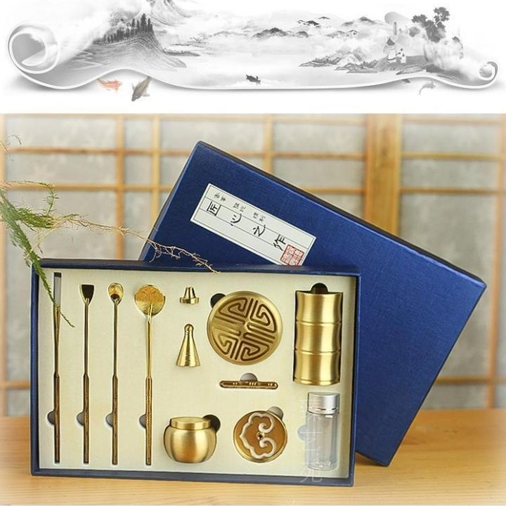 Bộ dụng cụ đốt trầm khuôn tạo trầm bột bằng đồng dùng cho lư đồng xông trầm đồ thờ cúng