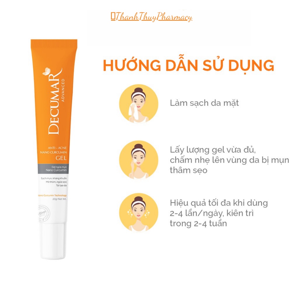 Kem Nghệ DECUMAR Gel [Tuýp 20g] Giúp Ngừa Mụn, Làm Mờ Sẹo, Vết Thâm, Giúp Da Mịn Màng, Tươi Tắn