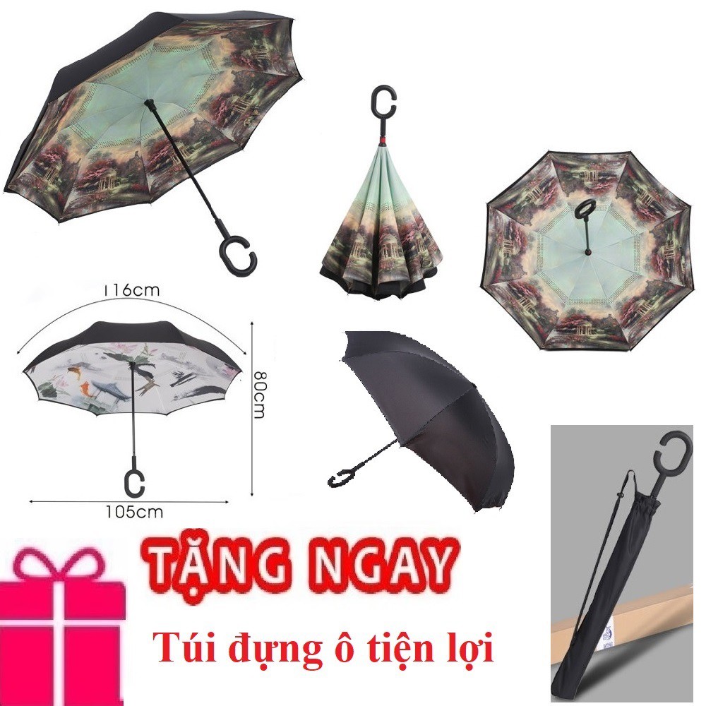 ô dù mở ngược mái đình 2 lớp tặng kèm túi đựng ô thương hiệu shopaha247 đường kính 105 cm