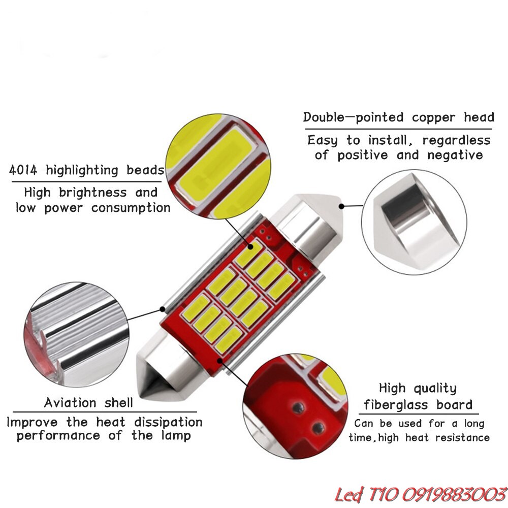 1 bóng led trần ô tô 12smd 4014 ánh sáng xanh băng, trắng