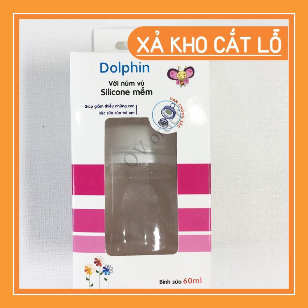 shop.dola [FreeShip] Bình Sữa Nội Địa Cổ Hẹp PC 60ml Dolphin - Tặng 1 Núm Ty Siêu Mềm - DP017A HGHG