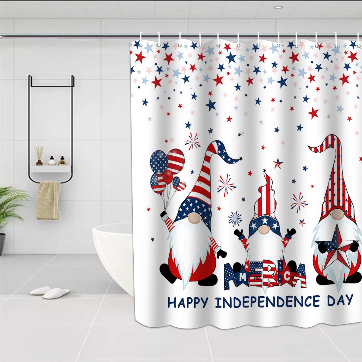 Rèm Cửa Nhà Tắm 72x72 Inch Bằng Polyester Hình Cờ Mỹ Kèm 12 Móc Treo