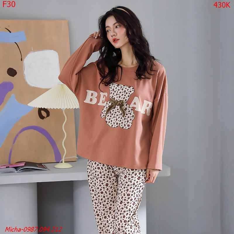 Bộ mặc nhà nữ dài tay Bear màu cam đất - Micha F30