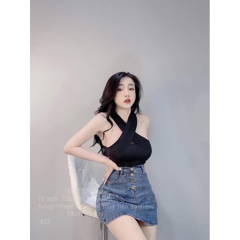 Áo cổ yếm phối dây chéo, áo croptop yếm | BigBuy360 - bigbuy360.vn