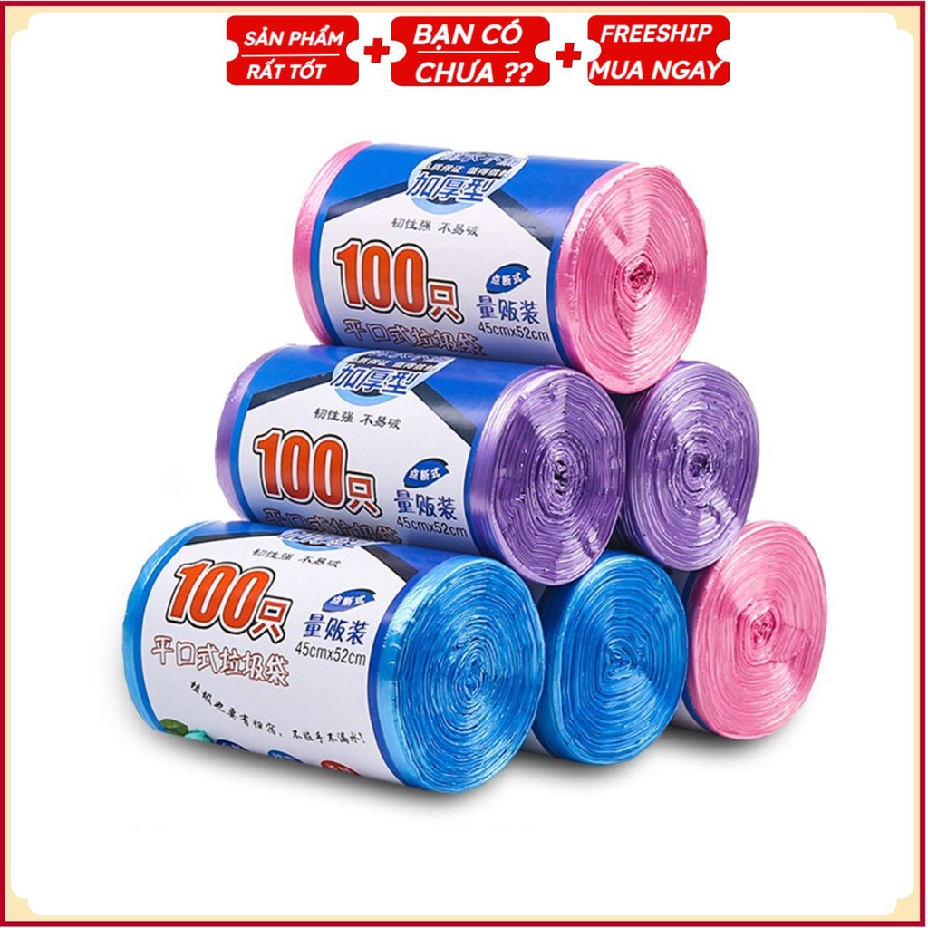 Cuộn 100 TÚI ĐỰNG RÁC T7 - Bao Bịch Nilong Bọc Rác Nhiều Màu - Size 45X50Cm
