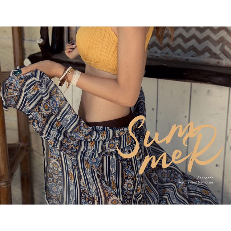 Bộ Đồ bơi nữ, Set Bikini 3 mảnh kèm khăn thổ cẩm đi biển phong cách vintage bomiho siêu xinh