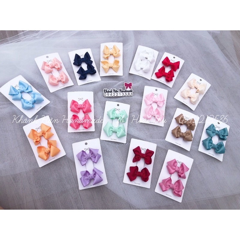 Set 2 kẹp tóc nơ nhỏ size 6cm dành cho bé gái full 16 màu link 1/3 ( ảnh thật KH handmade )