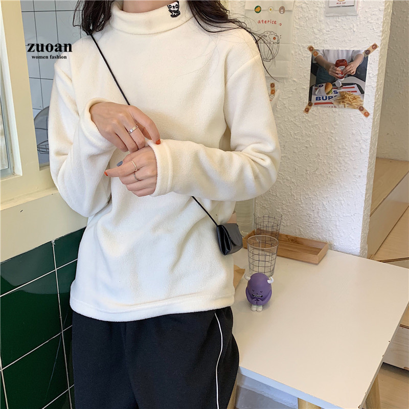 SUXI Áo Thun Tay Dài Cổ Cao Phong Cách Hàn Quốc Cho Nữ