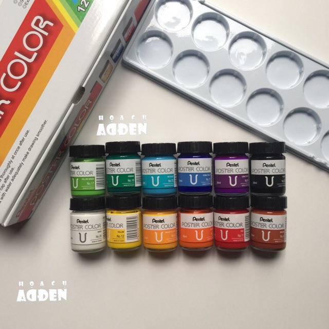 [DA ĐEN] Màu Bột Poster Pentel 12 Màu 30ml