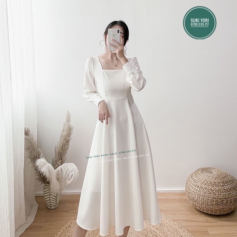 VÁY MIDI TAY DÀI VINTAGE