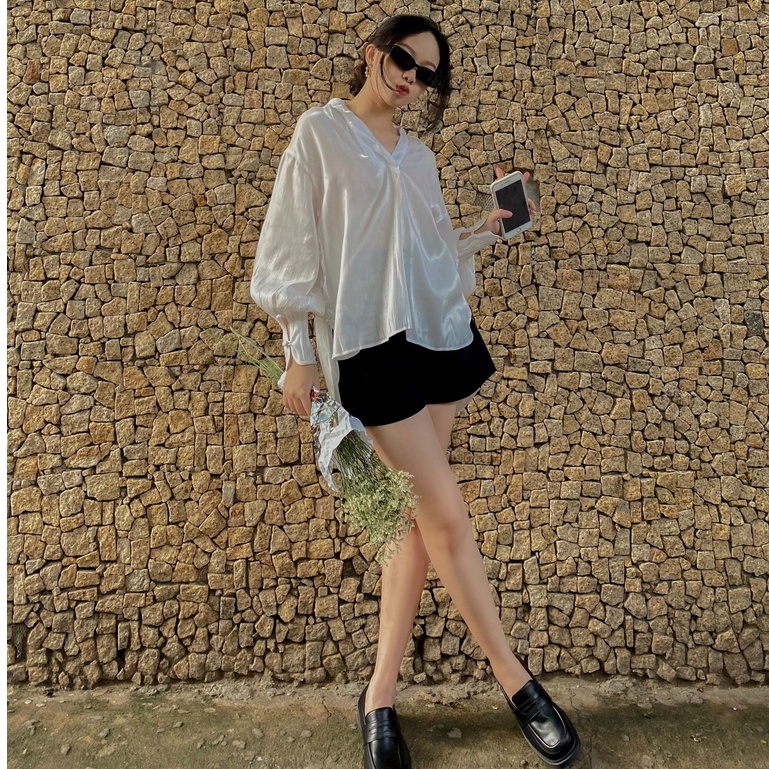 ESMEEOFFICIAL Áo kiểu sơ mi nữ hở lưng vải organza lụa thiết kế dành cho nữ - Sraca Shirt