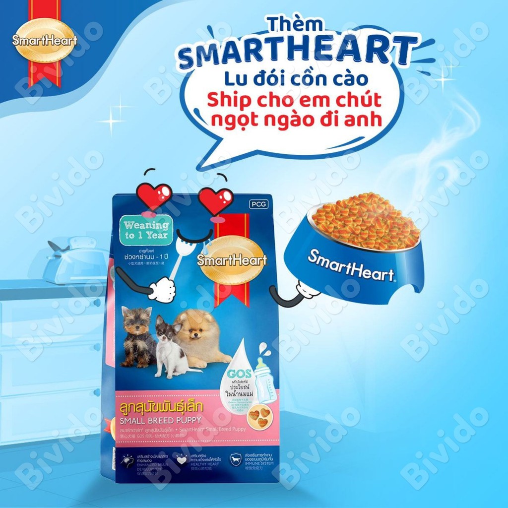 Thức ăn chó con giống nhỏ Smartheart Small Breed Puppy vị sữa túi 1.3kg - Bivido