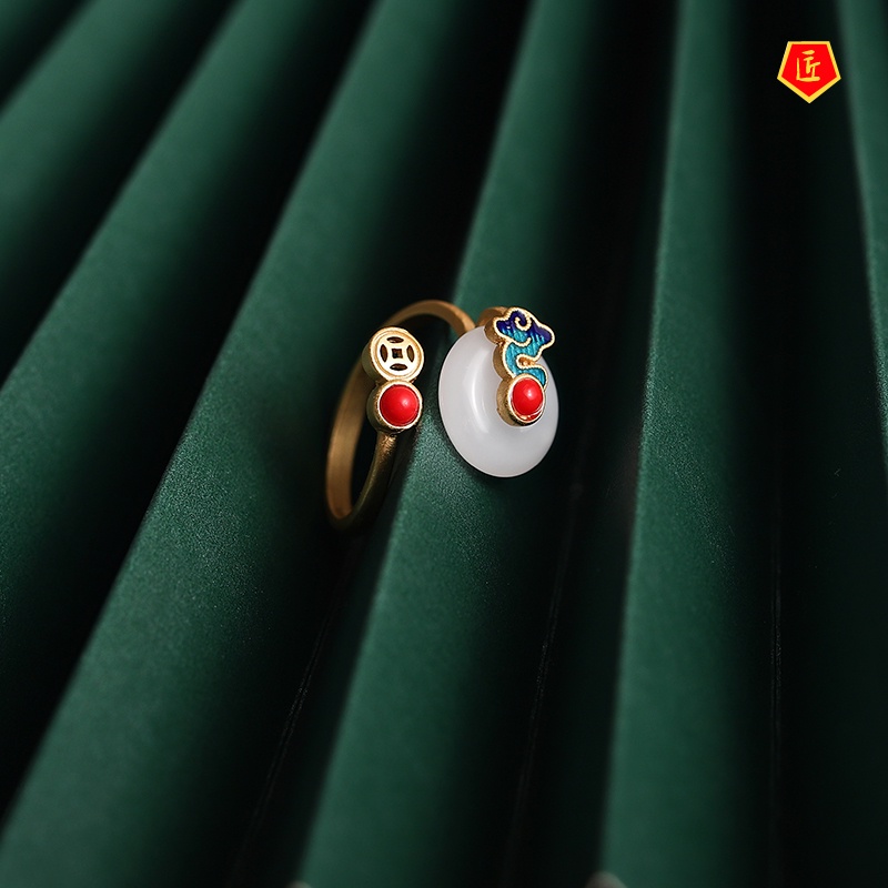 Nhẫn đá ngọc bích phong cách thời trang Trung Hoa