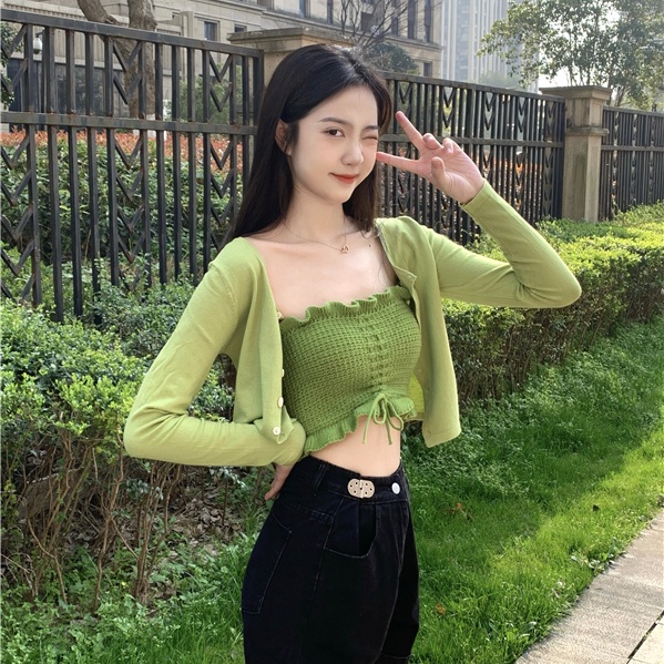 Áo khoác croptop nữ Áo Ống Hai Dây Mùa Hè Màu Xanh Lá Quyến Rũ Hợp Thời Trang Cho Nữ