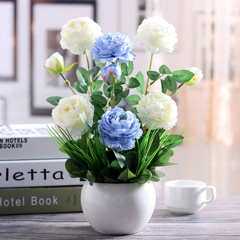 Hoa hồng xanh trồng hoa thật phòng khách hoa trang trí bàn ăn hoa giả hoa tv tủ cà phê bàn ​​đồ trang trí hoa mẫu đơn ch
