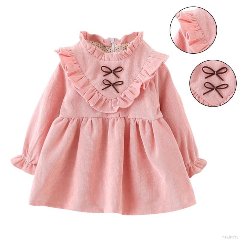 Đầm dài tay thắt nơ xinh xắn cho bé gái