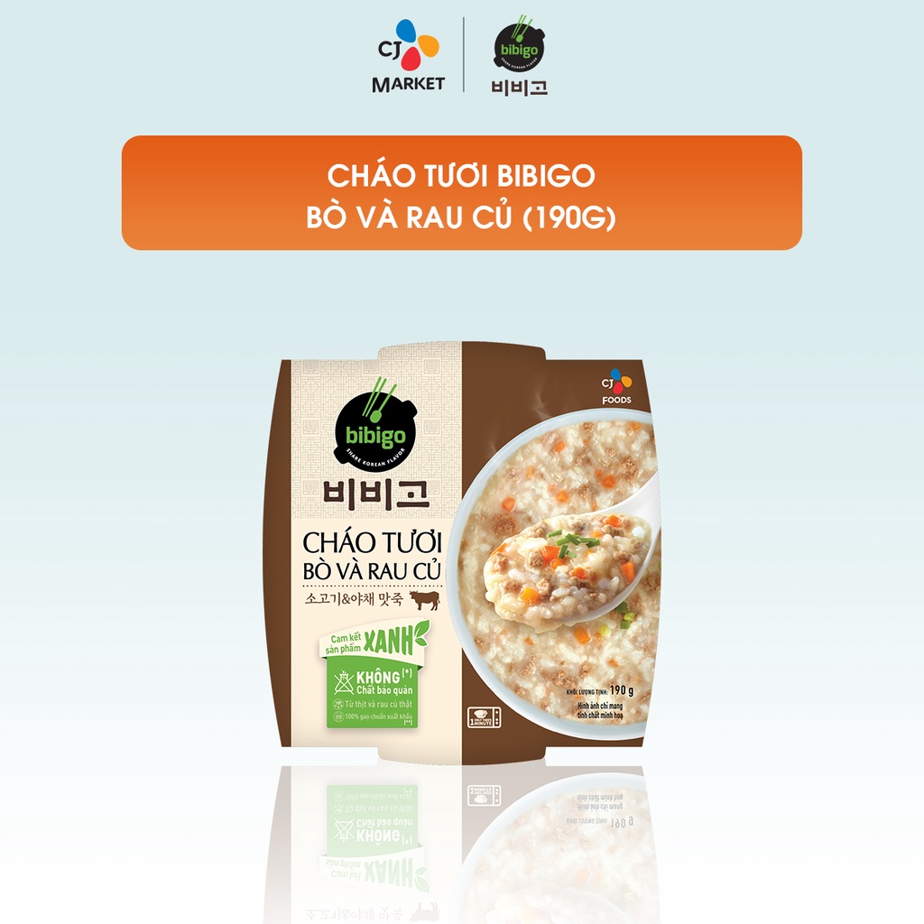 Cháo tươi ăn liền Bibigo vị Bò & Rau Củ 190g