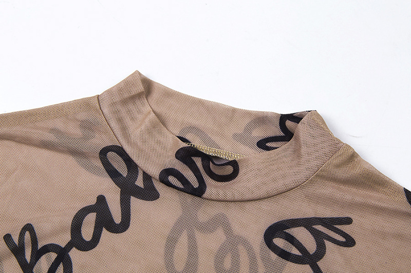 DUNEA Trang phục lưới ôm sát ngườI gợi cảm xuyên thấu dài tay cổ tròn cho nữ