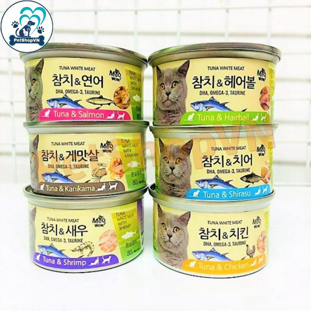 [ COMBO THÙNG 24 LON MIX ĐỦ 6 VỊ ] Pate Cho Mèo MEOWOW Cá Ngừ Trắng Nguyên Miếng Đóng Hộp 80g