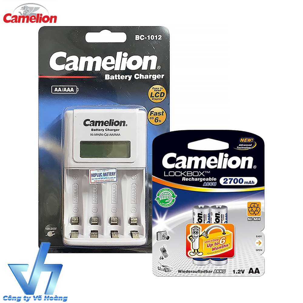 Bộ sạc Camelion 1012 kèm 2 pin AA 2700mAh, tự ngắt sạc