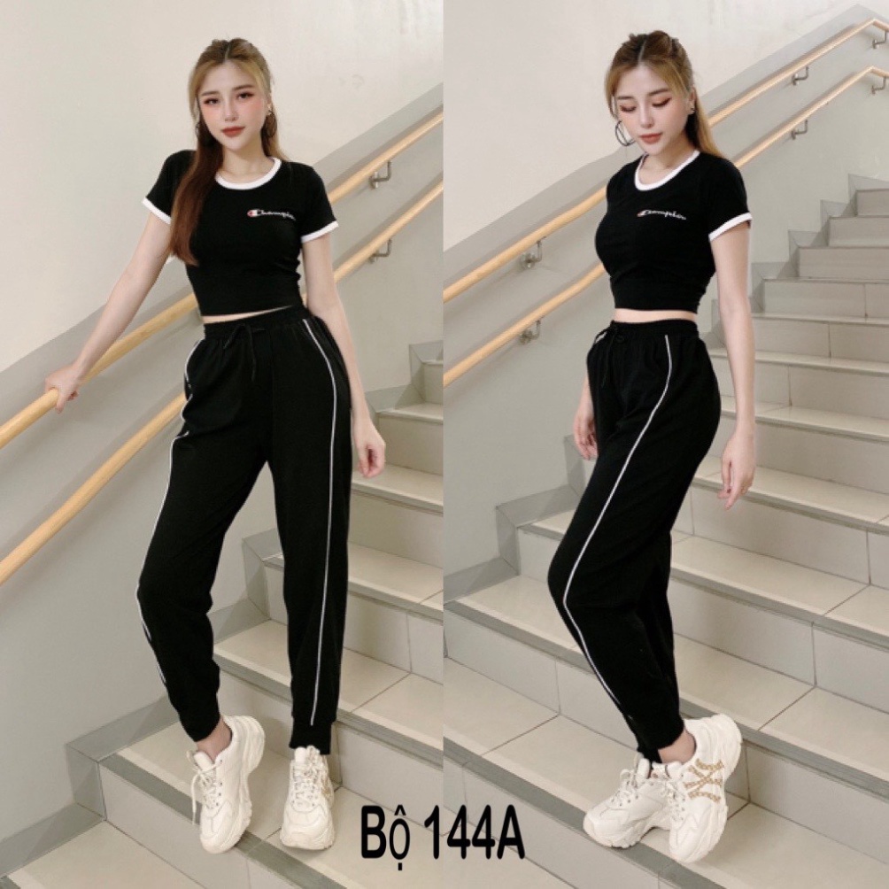 Đồ tập gym yoga zumba nữ , bộ quần dài áo cộc tay (144a)