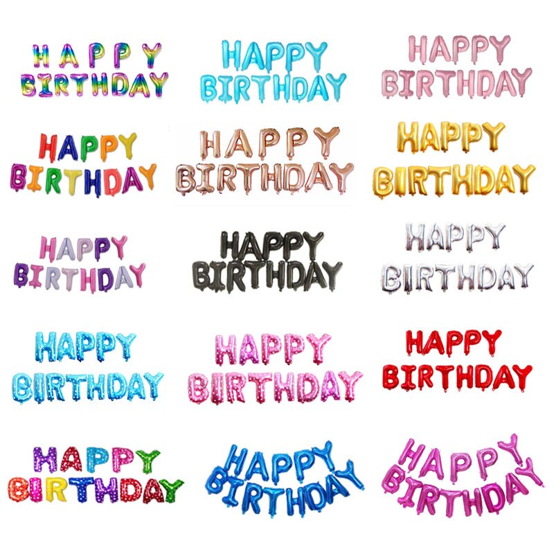 Bong bóng lá nhôm 16 inch hình chữ Happy Birthday màu vàng hồng dùng trang trí tiệc