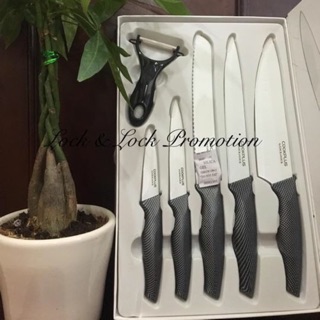 Bộ dao 6 món crom lưới phủ sứ lock & lock