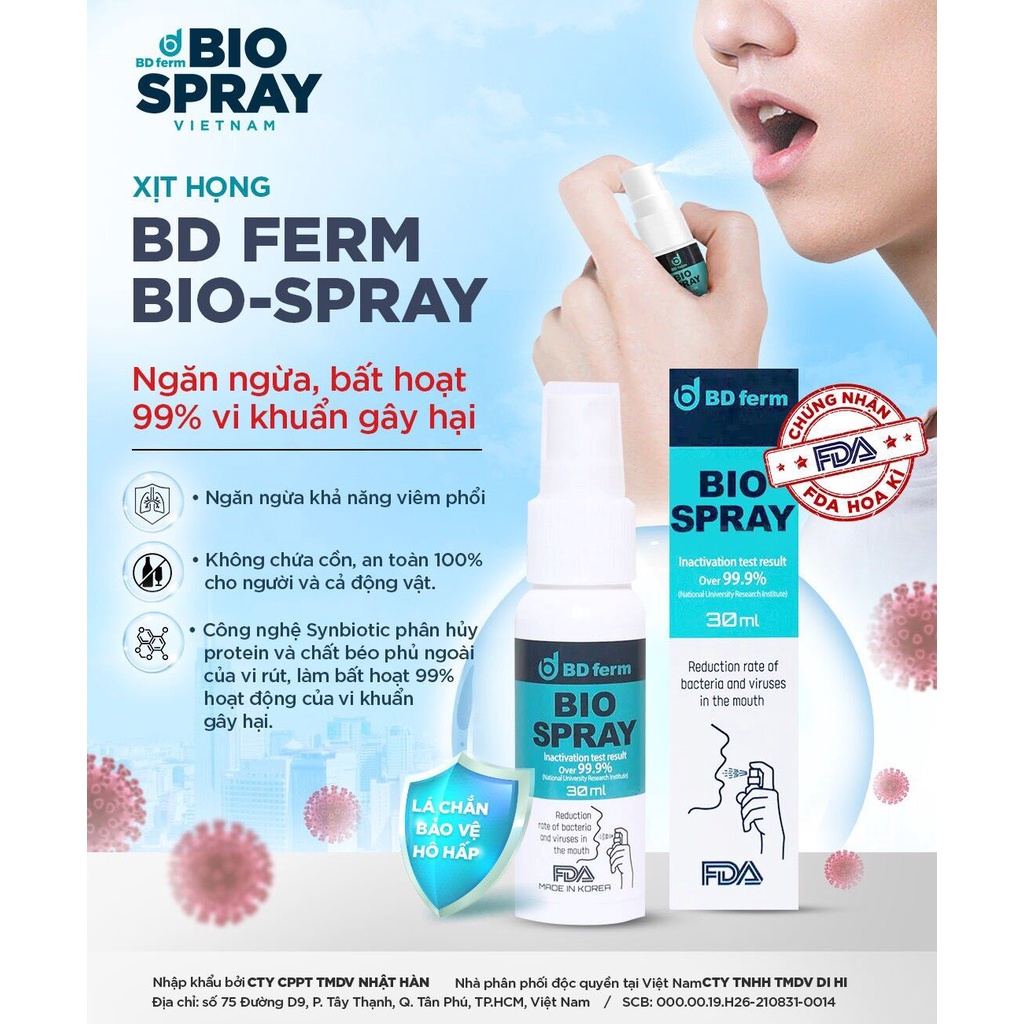 Xịt họng sinh học Bdferm Bio Spray 30ml | Kan shop hàng Nhật | Date 10/2023