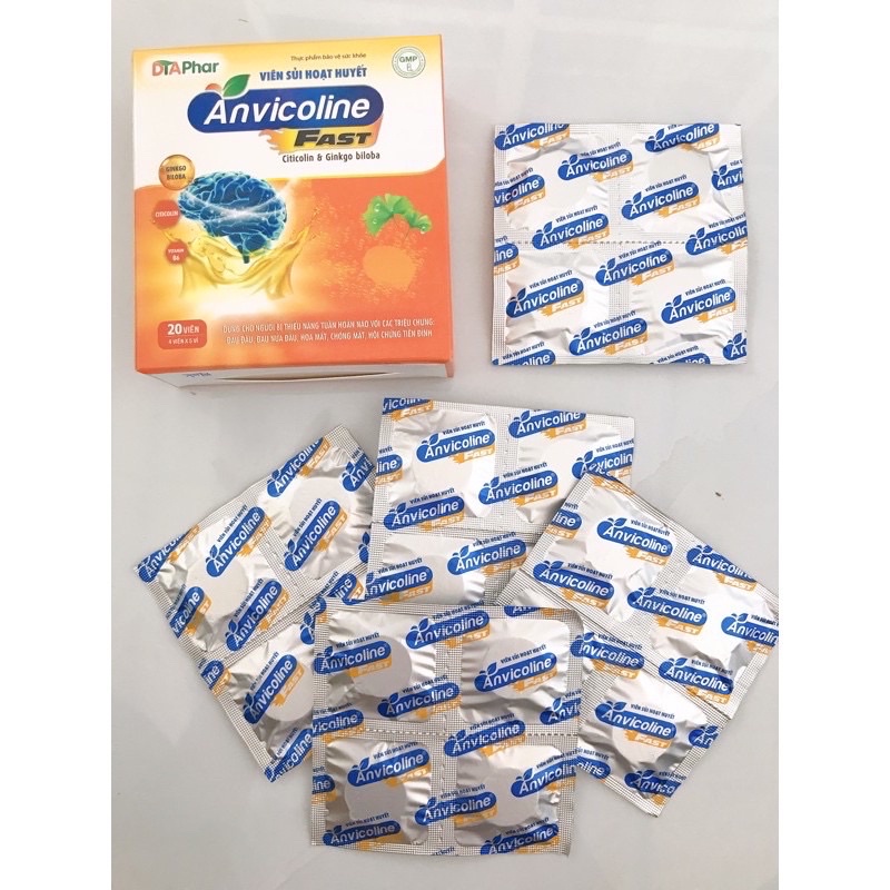 Viên sủi Hoạt Huyết dương não  Anvicoline Fast - Hộp 20 viên sủi