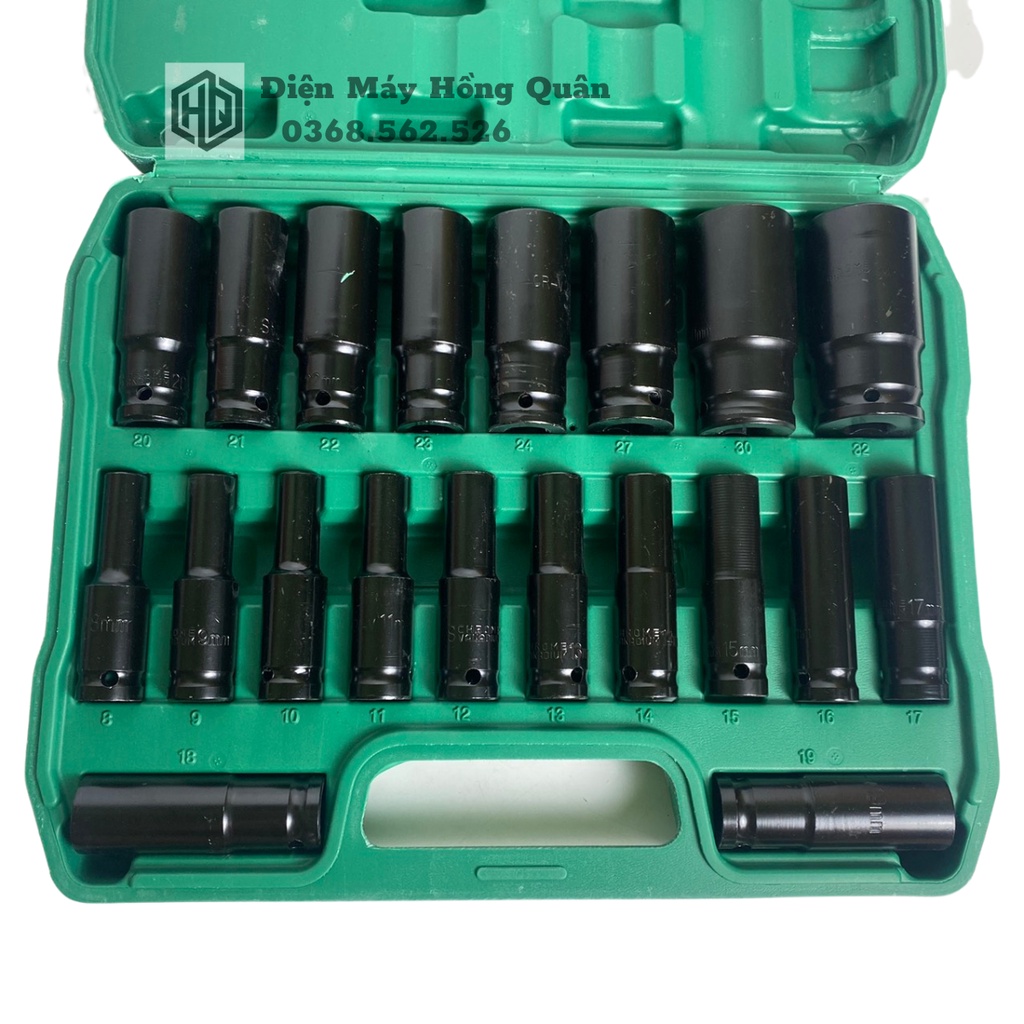Bộ Khẩu dài 20 Món dùng cho máy siết bulong 8-32 - Hàng cao cấp chống han rỉ chống vỡ