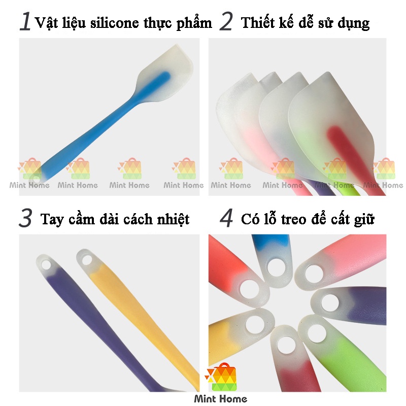 Dụng cụ làm bánh: Cây Spatula phới dẹt trộn bột, đánh trứng phết kem silicon đúc nguyên khối chịu nhiệt muôi lật thức ăn