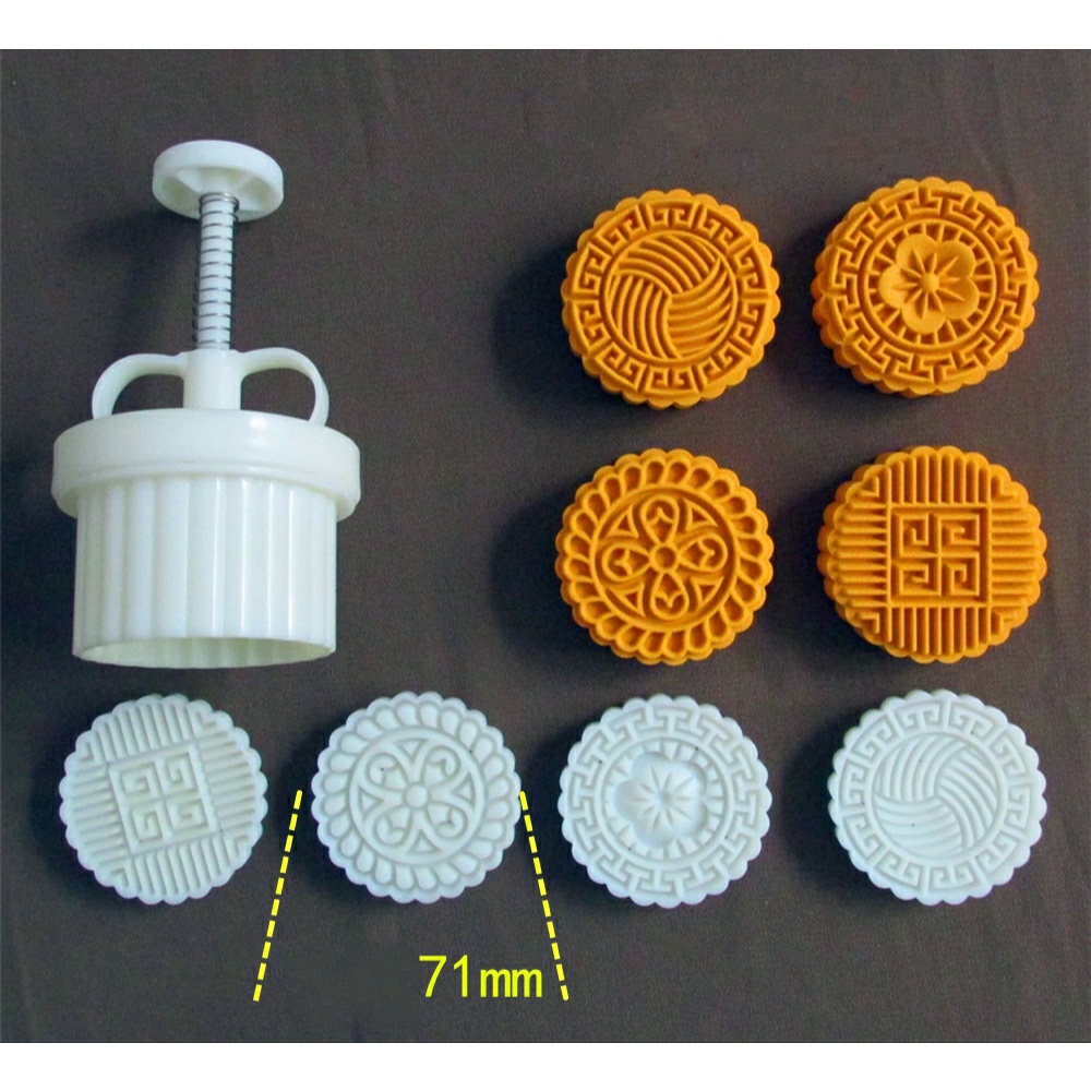 Khuôn Trung Thu 4 mặt tròn họa tiết cổ điển 125gr  - D05